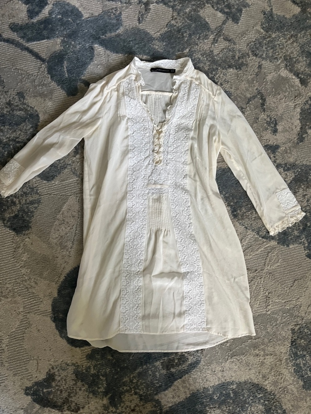 Zara Woman Cream Lace-Trim Blouse